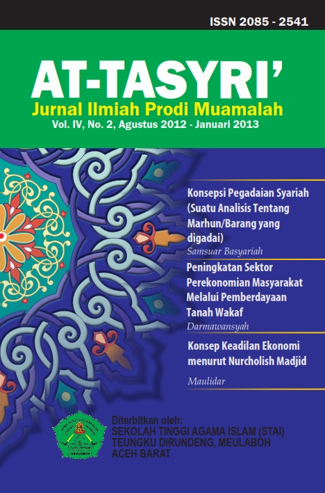 COVER JURNAL AT-TASYRI VOLUME IV, NO 2, AGUSTUS 2012 - JANUARI 2013