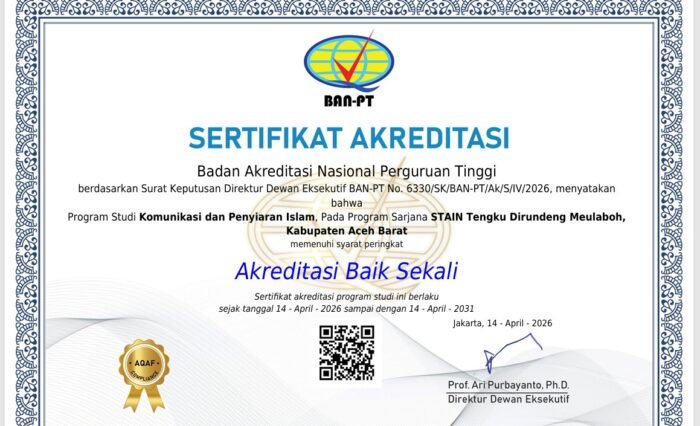 Sertifikat Akreditasi BAN-PT Prodi KPI STAIN Meulaboh
